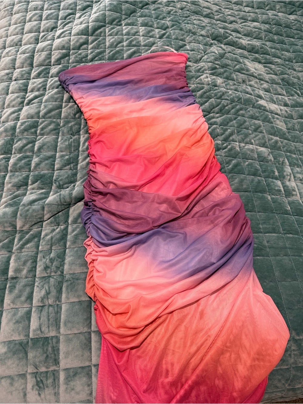 Ruched Ombre Maxi Dress in Pink, Orange & Purple